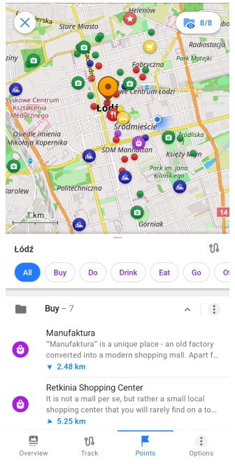Menú de puntos de guías de viaje