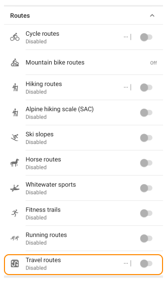 Menú de puntos de guías de viaje