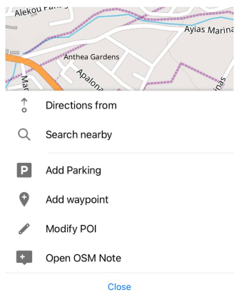 Menu Actions supplémentaires iOS