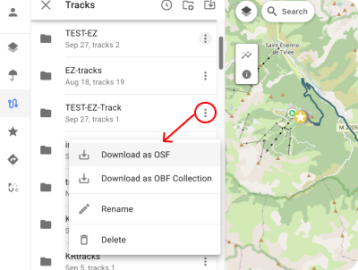 Menu du dossier de traces