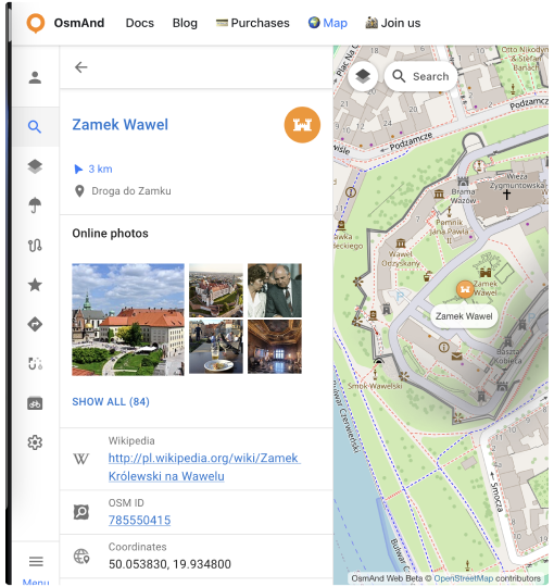 Menu contextuel du POI