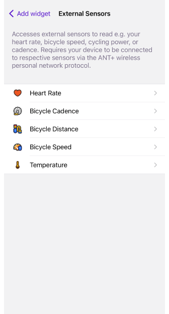 Widgets Capteurs externes iOS