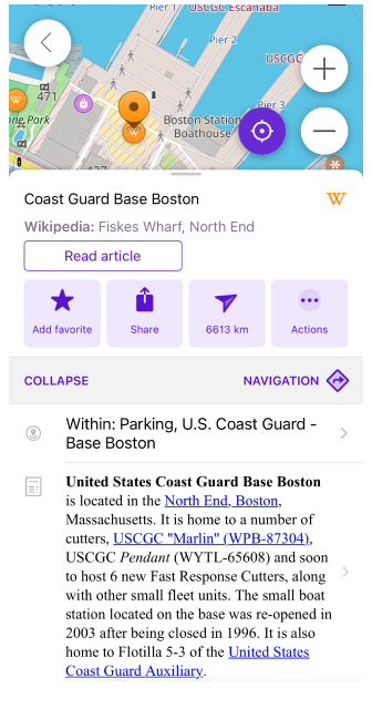 POI Wikipédia français en anglais sur iOS