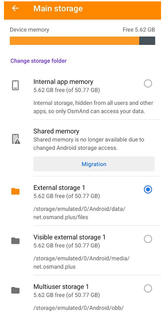Paramètres de stockage des profils Android