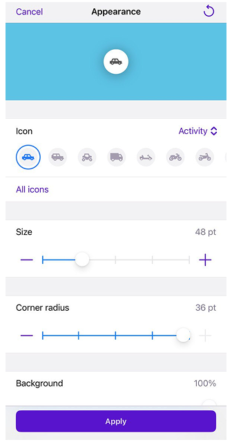 Apparence des boutons de la carte