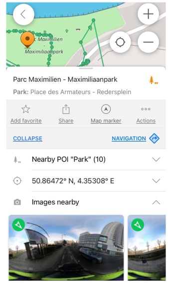 Menu contextuel de la carte du plugin Mapillary iOS