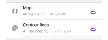 Menu de téléchargement de carte général iOS