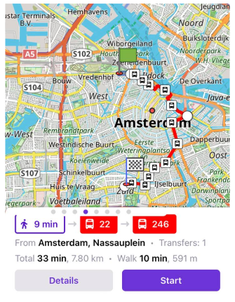 Détails de la navigation en transport en commun iOS