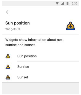 Widgets de lever et coucher du soleil