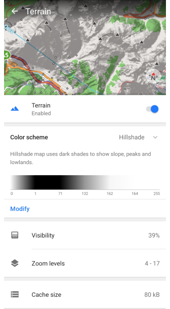 Menu Terrain Android