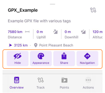 Aperçu du menu contextuel de la trace iOS 3