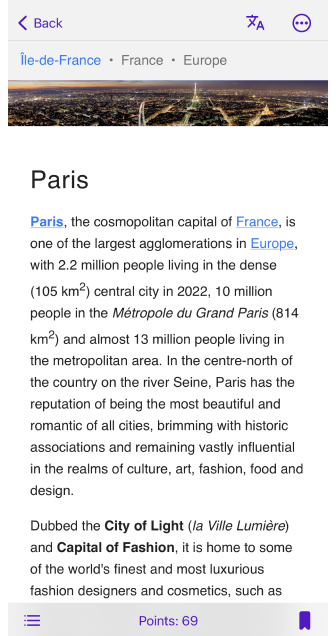 Menu de recherche des guides de voyage