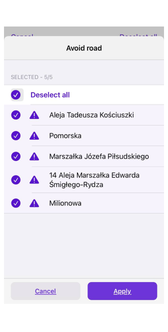 Esportazione strade da evitare sulla mappa iOS 2