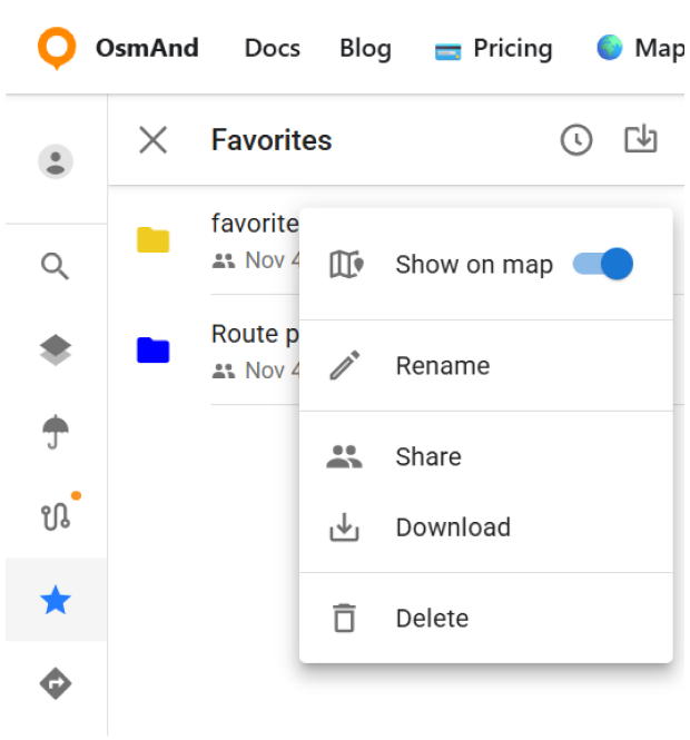 Modifica Preferiti cloud Web OsmAnd