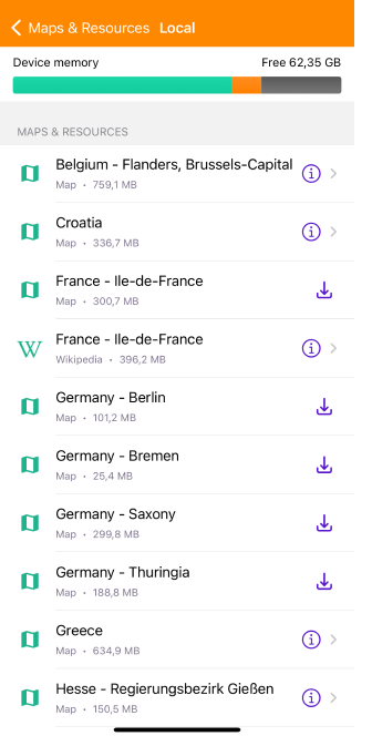 Menu scheda Locale iOS