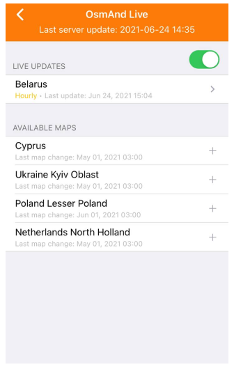 Menu Mappe OsmAnd live iOS
