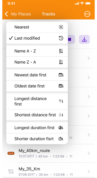 Funzione di ordinamento tracce I miei luoghi iOS