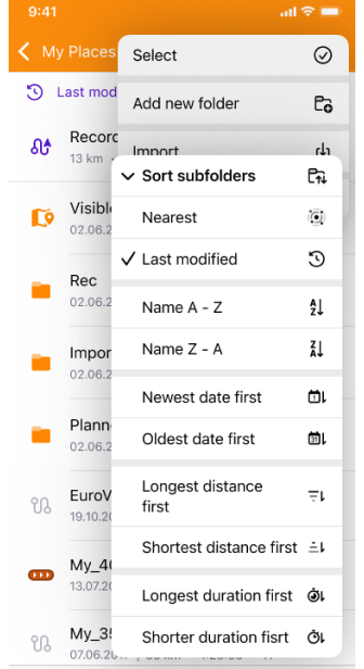 Funzione di ordinamento tracce I miei luoghi iOS