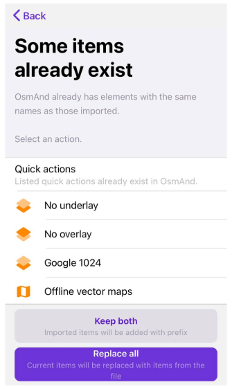 Azioni profili Importa 1 iOS