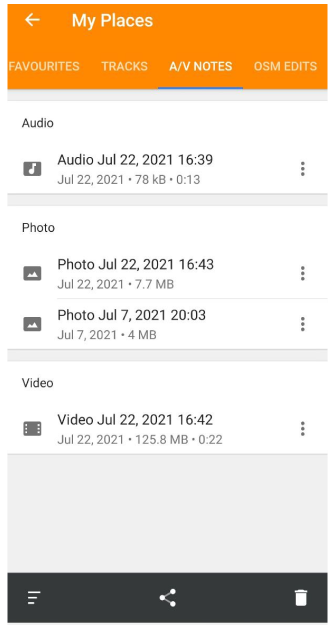 Menu Mijn Plaatsen audio-videoplugin Drie acties