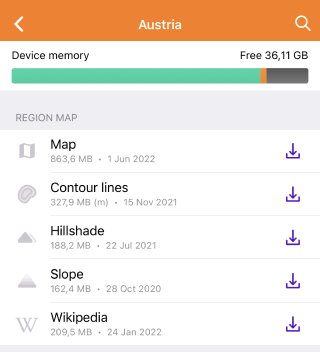 Hoogtelijnen downloaden iOS