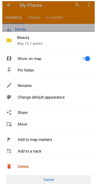 Favorites folder functions android