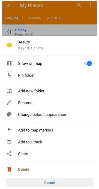 Favorietenmap functies android