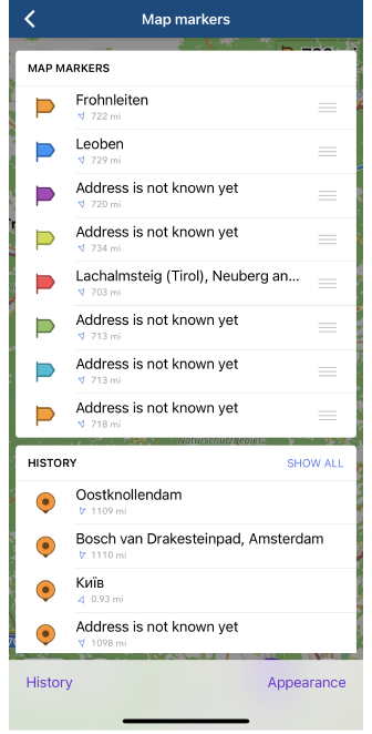Kaartmarkeringen Weergave iOS