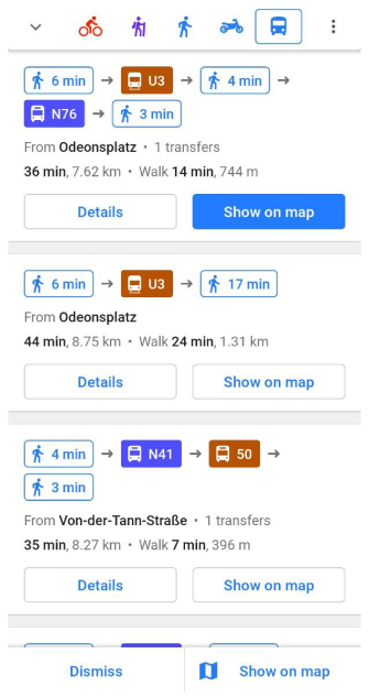Navigatie openbaar vervoer route Android