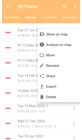 Mijn plaatsen met tracks in Android