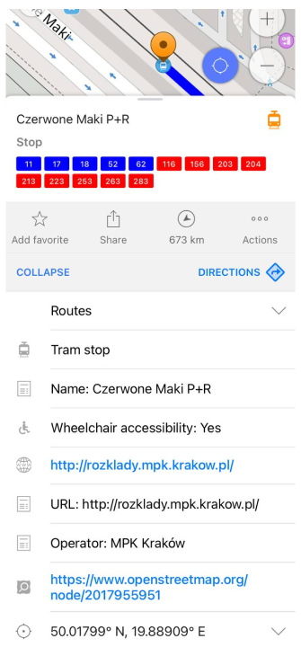 Details menu Vervoersroute iOS