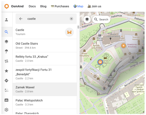 Menu kontekstowe POI