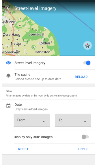 Filtr wtyczki Mapillary Android