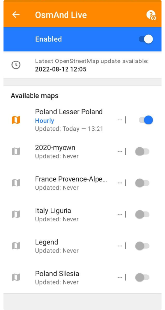 Menu map OsmAnd live Android
