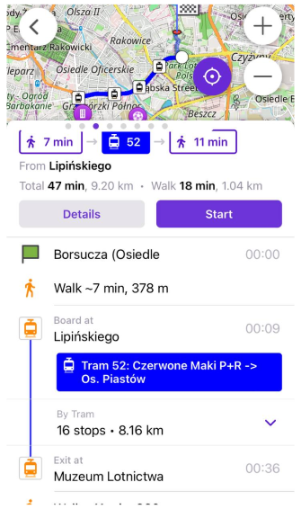 Nawigacja transportem publicznym iOS