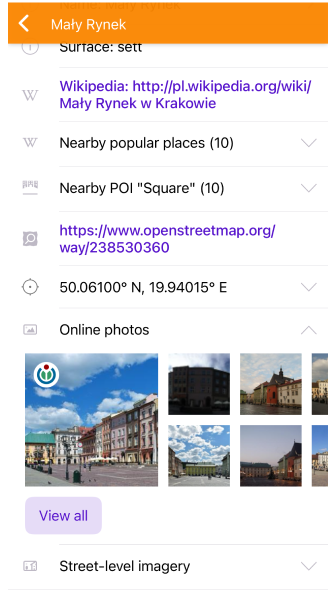 Menu kontekstowe Zdjęcia online iOS