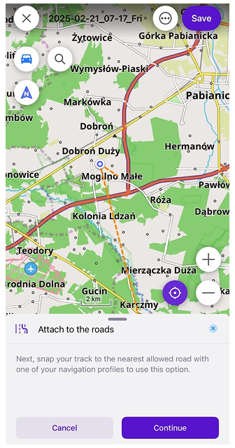 Planowanie trasy snap-road-ios