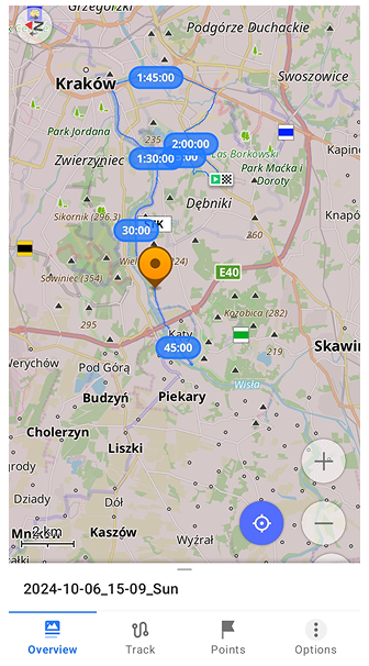 Mapa podziału śladu według czasu