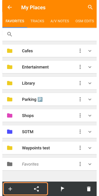 Ações de favoritos Android