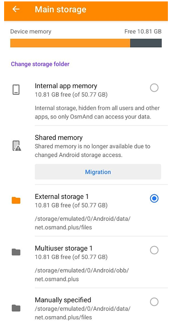 Configurações de Armazenamento de Perfis Android