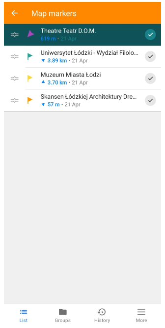Lista de marcadores Android