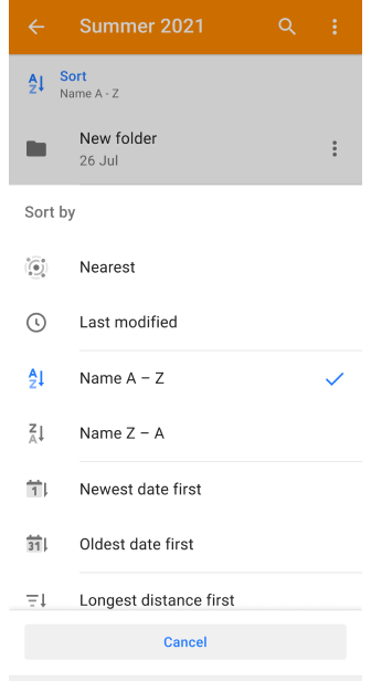 Função de classificação de trilhas em Meus Lugares Android