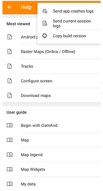 Captura de tela da ajuda offline Android