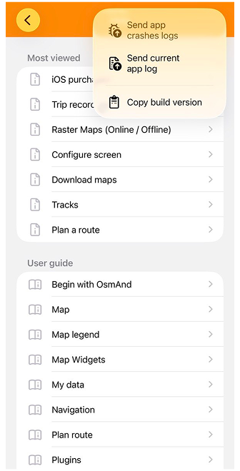 Menu de mapas iOS