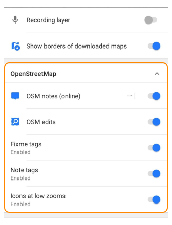 Camada de edição OSM Android