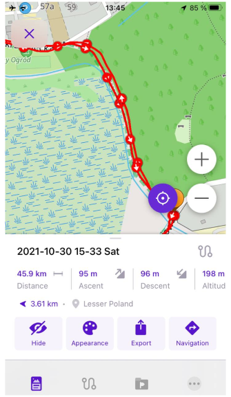 Tela de estatísticas da trilha iOS