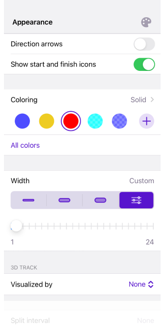Track menu Appearance iOS