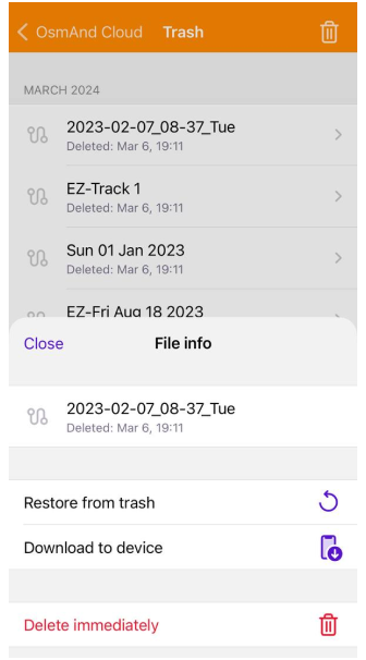 Lixeira OsmAnd Cloud