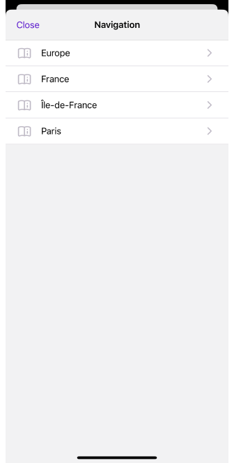 Menu de pesquisa de guias de viagem