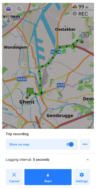 Gravação de viagem Android
